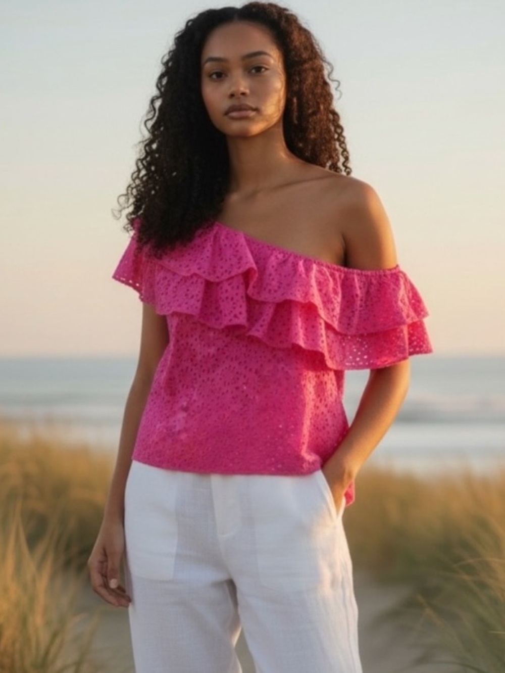 NWT Lilly Pulitzer Tricia Top in Razberry off the shoulder Size Large